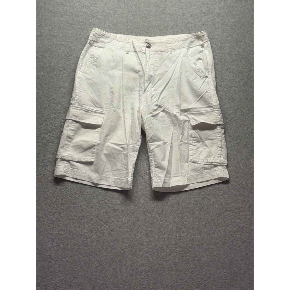 Paulo Solari Mens White Cotton Cargo Shorts Modern Fit Size 36 Utility Casual